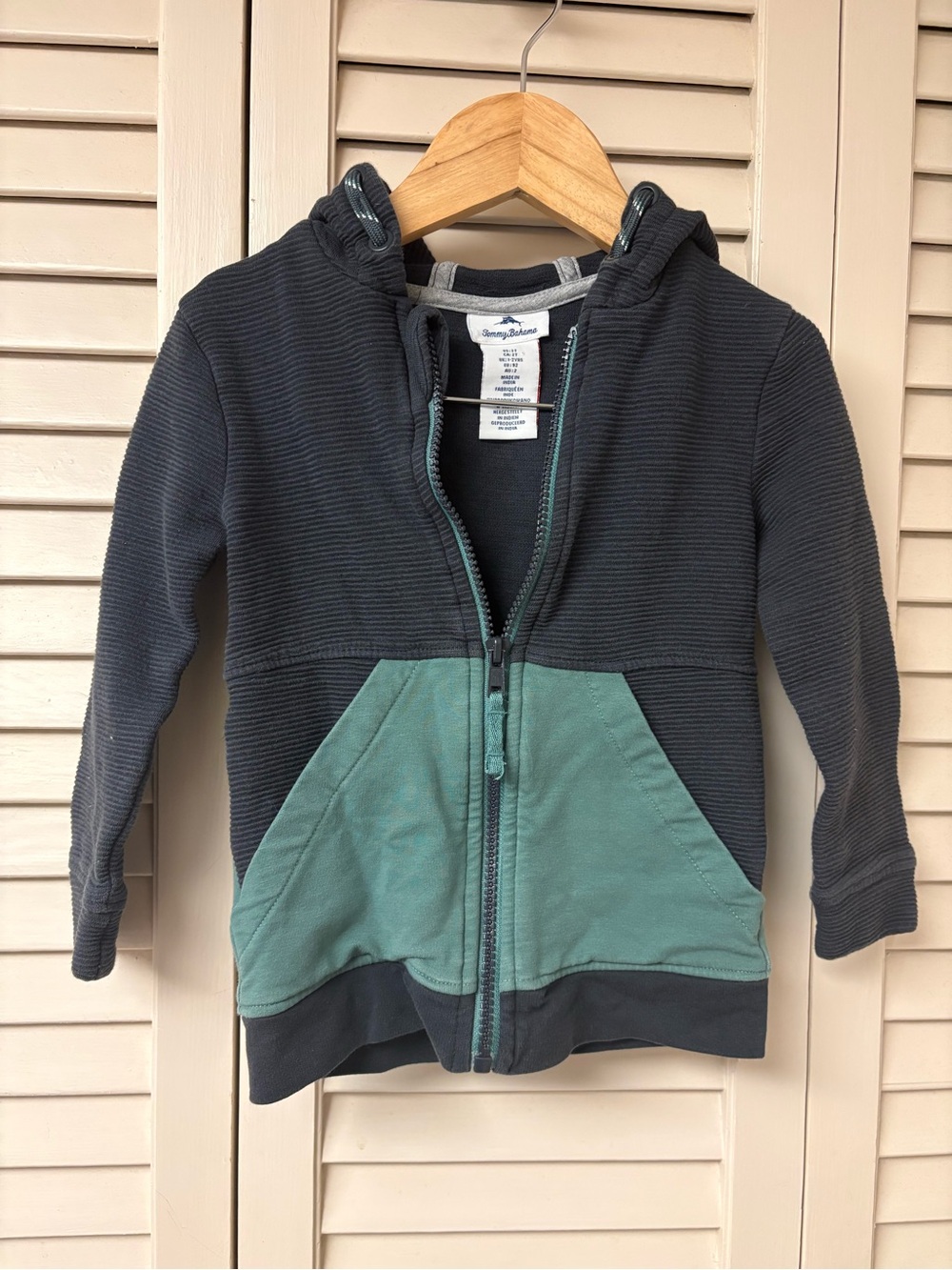 Tommy Bahama Kids Hooded Zip Sweatshirt in Teal & Charcoal